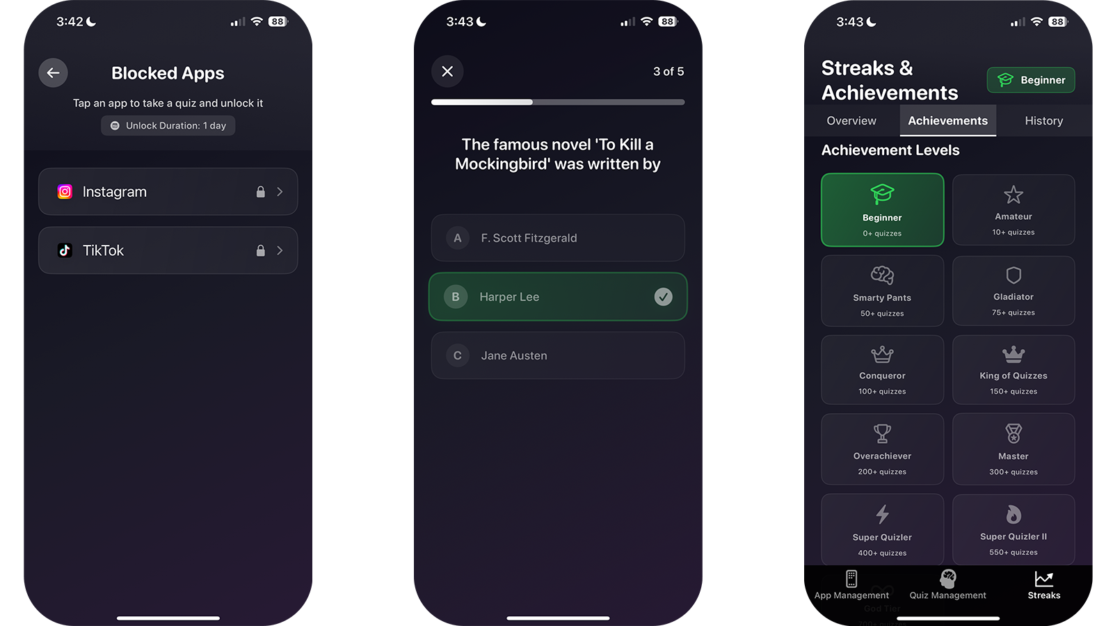 Quiz Screen iOS App Screenshot